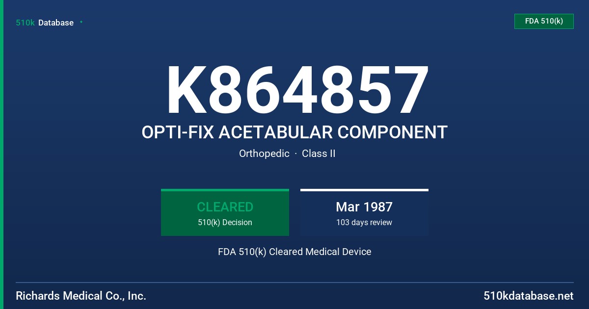 K864857 OPTI-FIX ACETABULAR COMPONENT FDA 510(k) Cleared Medical Device