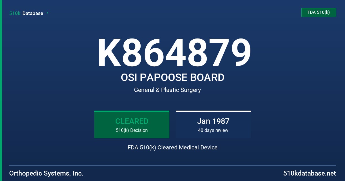 K864879 OSI PAPOOSE BOARD FDA 510(k) Cleared Medical Device