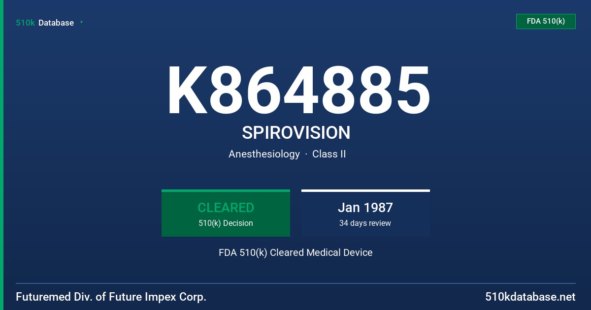 K864885 SPIROVISION FDA 510(k) Cleared Medical Device