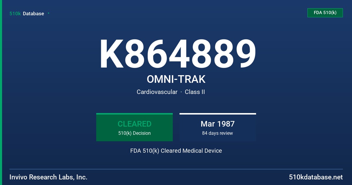 K864889 OMNI-TRAK FDA 510(k) Cleared Medical Device
