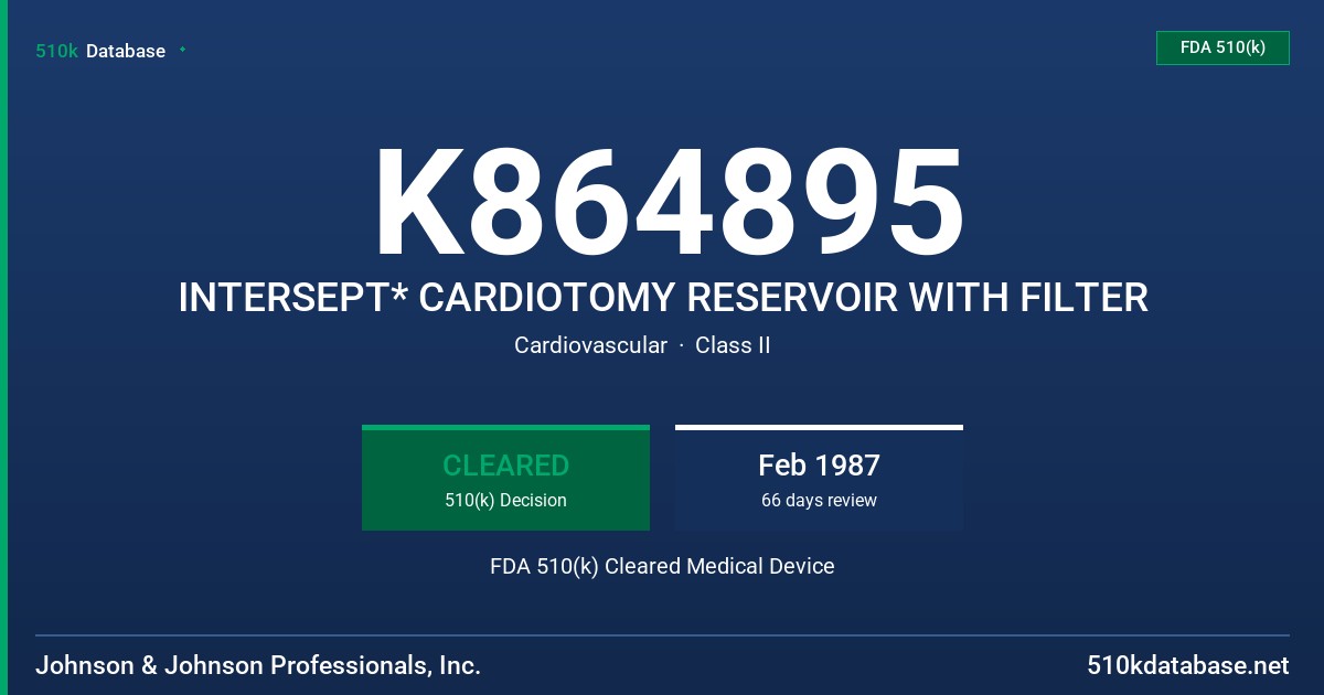 K864895 INTERSEPT* CARDIOTOMY RESERVOIR WITH FILTER FDA 510(k) Cleared Medical Device