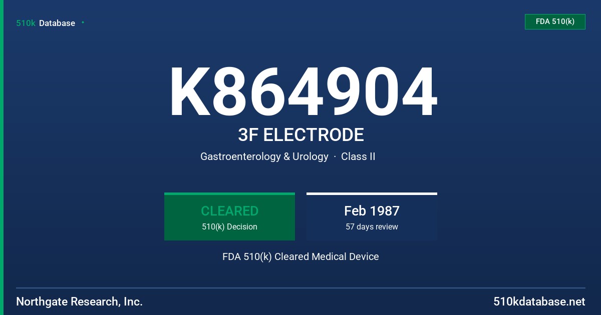 K864904 3F ELECTRODE FDA 510(k) Cleared Medical Device