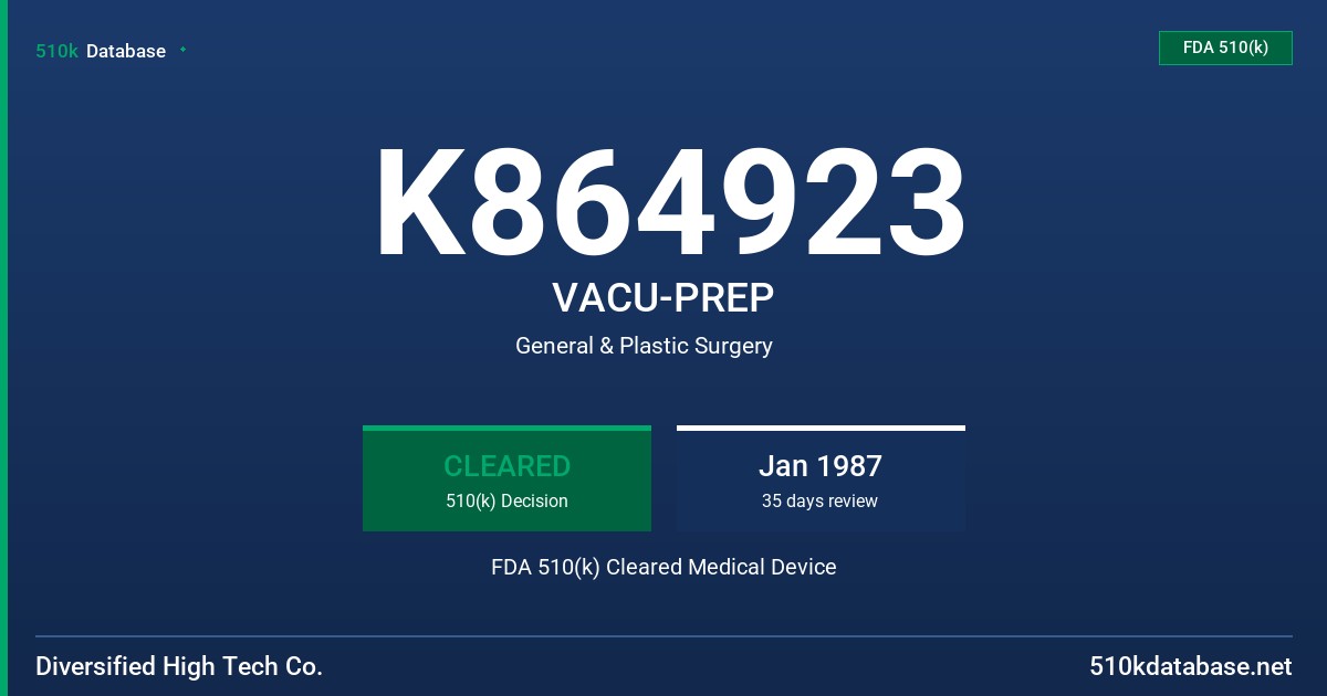 K864923 VACU-PREP FDA 510(k) Cleared Medical Device
