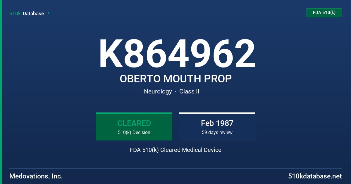 K864962 OBERTO MOUTH PROP FDA 510(k) Cleared Medical Device