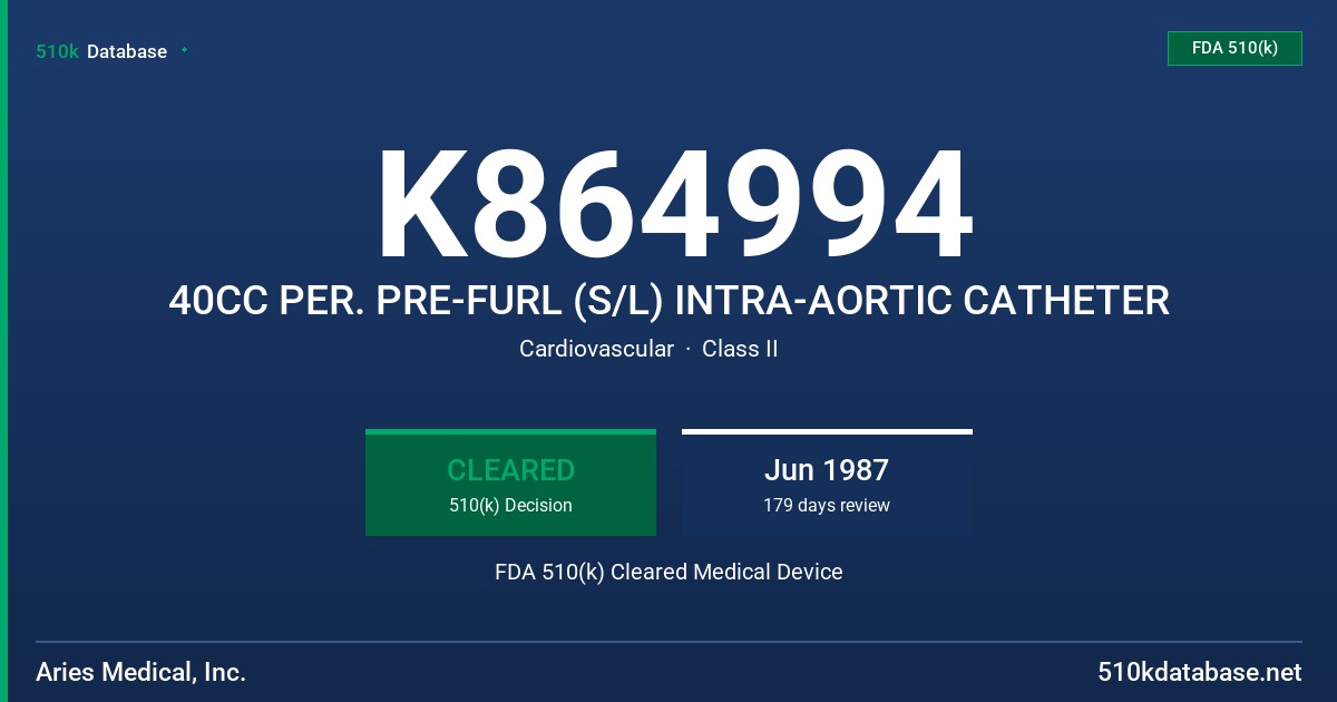 K864994 40CC PER. PRE-FURL (S/L) INTRA-AORTIC CATHETER FDA 510(k) Cleared Medical Device