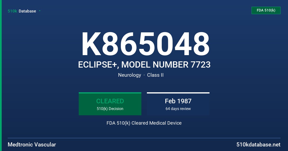 K865048 ECLIPSE+, MODEL NUMBER 7723 FDA 510(k) Cleared Medical Device