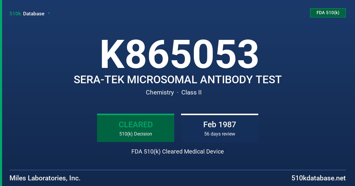 K865053 SERA-TEK MICROSOMAL ANTIBODY TEST FDA 510(k) Cleared Medical Device