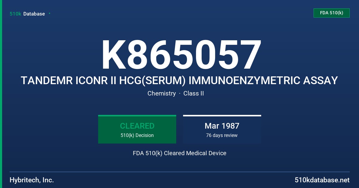 K865057 TANDEMR ICONR II HCG(SERUM) IMMUNOENZYMETRIC ASSAY FDA 510(k) Cleared Medical Device
