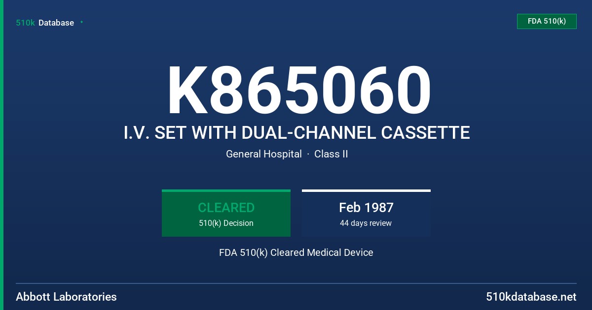 K865060 I.V. SET WITH DUAL-CHANNEL CASSETTE FDA 510(k) Cleared Medical Device