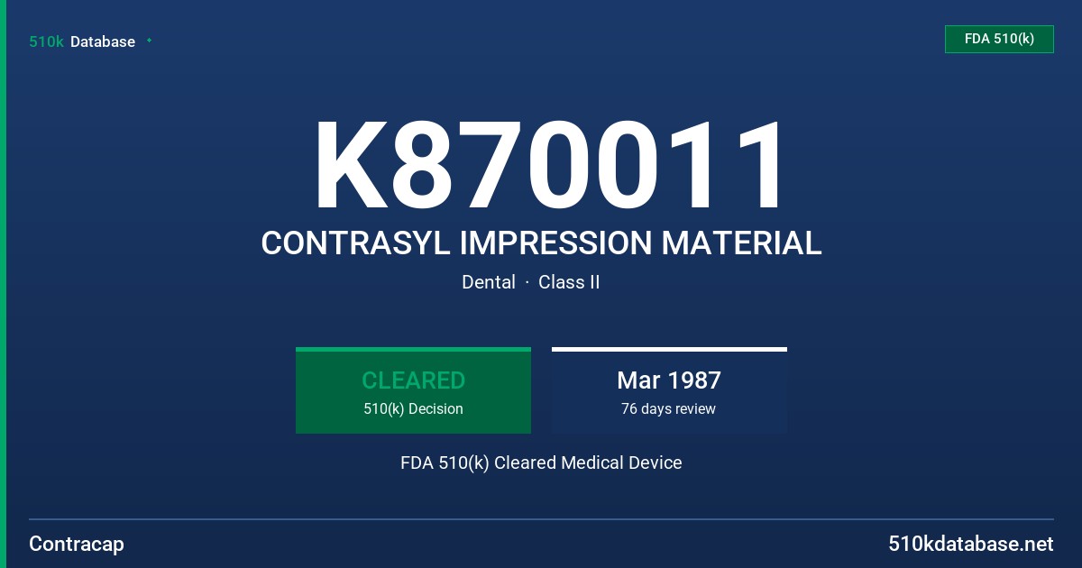 K870011 CONTRASYL IMPRESSION MATERIAL FDA 510(k) Cleared Medical Device
