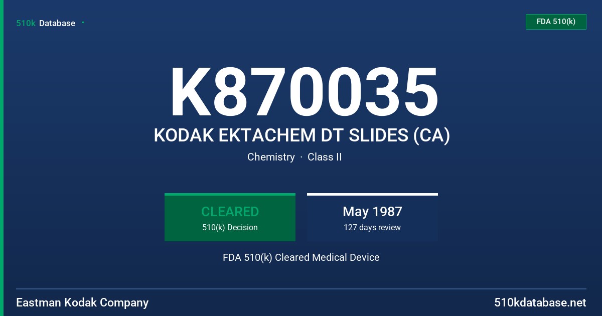 K870035 KODAK EKTACHEM DT SLIDES (CA) FDA 510(k) Cleared Medical Device