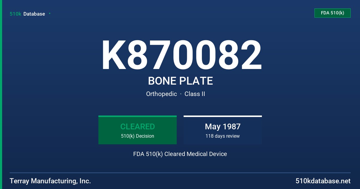 K870082 BONE PLATE FDA 510(k) Cleared Medical Device