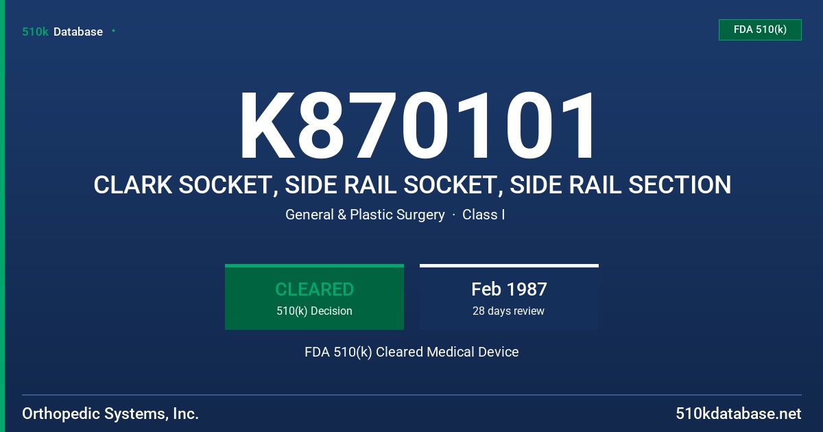 K870101 CLARK SOCKET, SIDE RAIL SOCKET, SIDE RAIL SECTION FDA 510(k) Cleared Medical Device