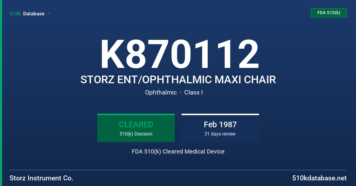 K870112 STORZ ENT/OPHTHALMIC MAXI CHAIR FDA 510(k) Cleared Medical Device