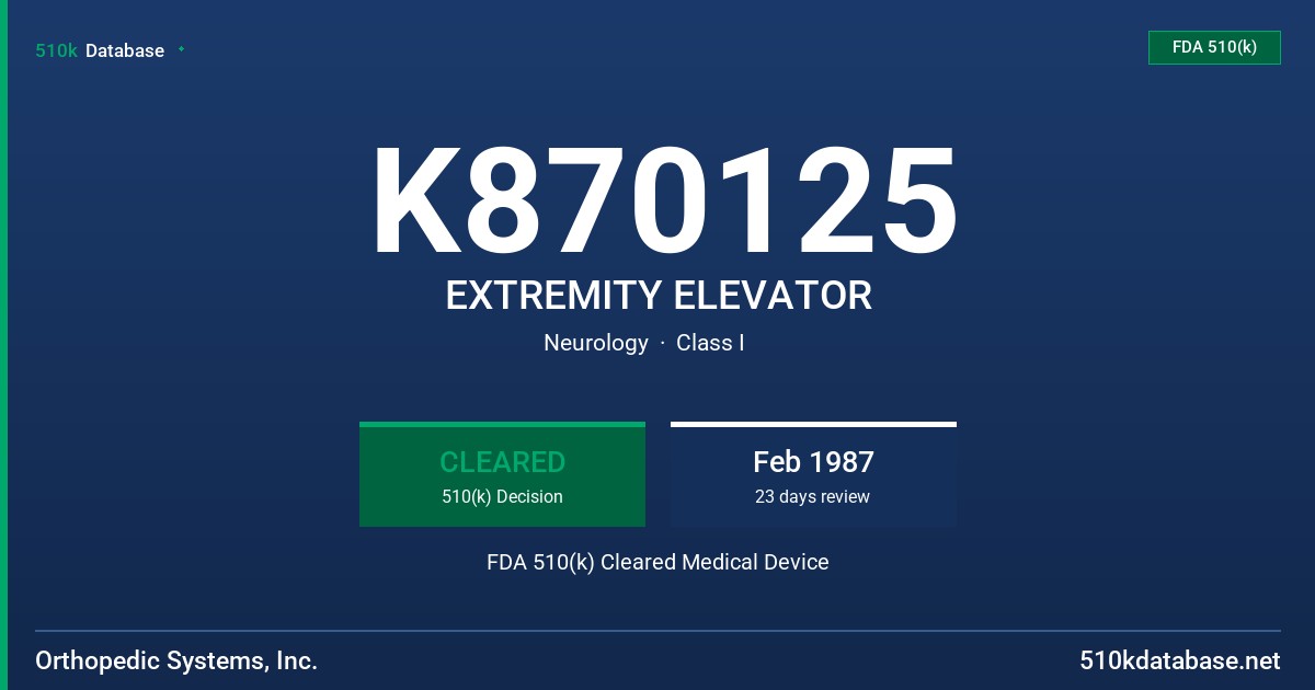 K870125 EXTREMITY ELEVATOR FDA 510(k) Cleared Medical Device
