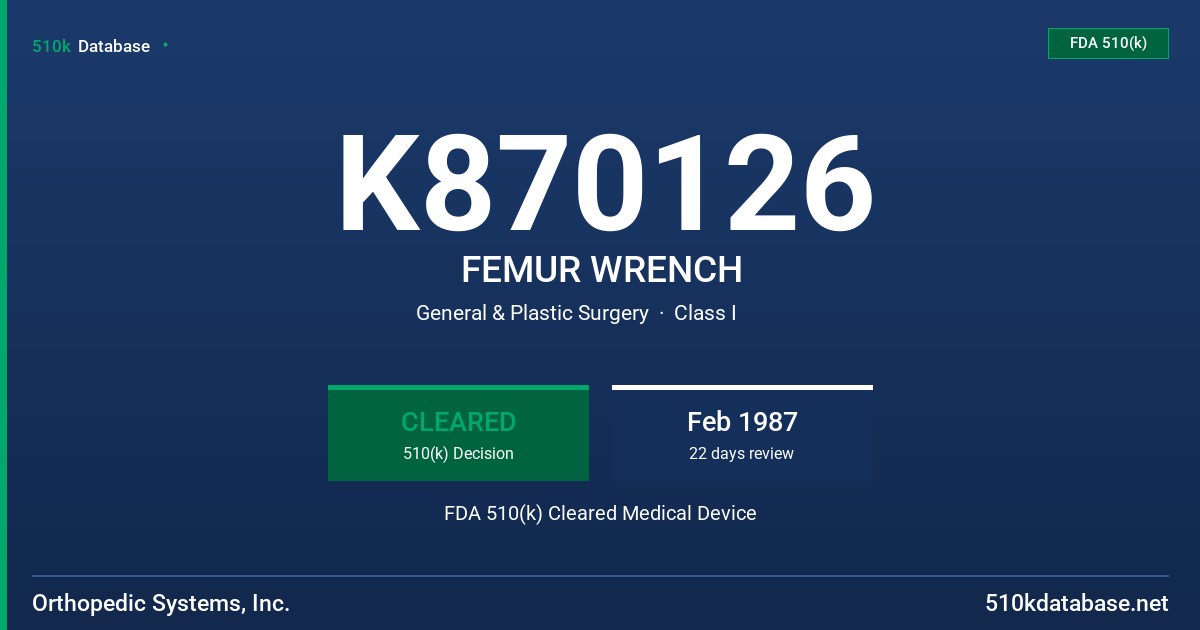 K870126 FEMUR WRENCH FDA 510(k) Cleared Medical Device