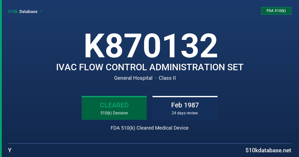 K870132 IVAC FLOW CONTROL ADMINISTRATION SET FDA 510(k) Cleared Medical Device