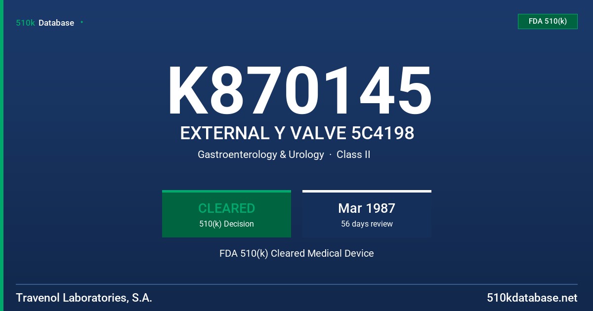 K870145 EXTERNAL Y VALVE 5C4198 FDA 510(k) Cleared Medical Device