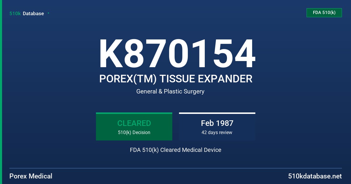 K870154 POREX(TM) TISSUE EXPANDER FDA 510(k) Cleared Medical Device