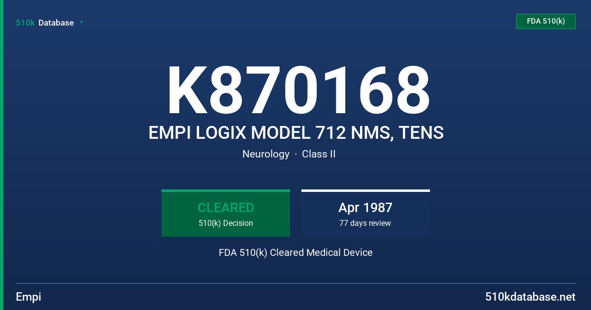 K870168 EMPI LOGIX MODEL 712 NMS, TENS FDA 510(k) Cleared Medical Device