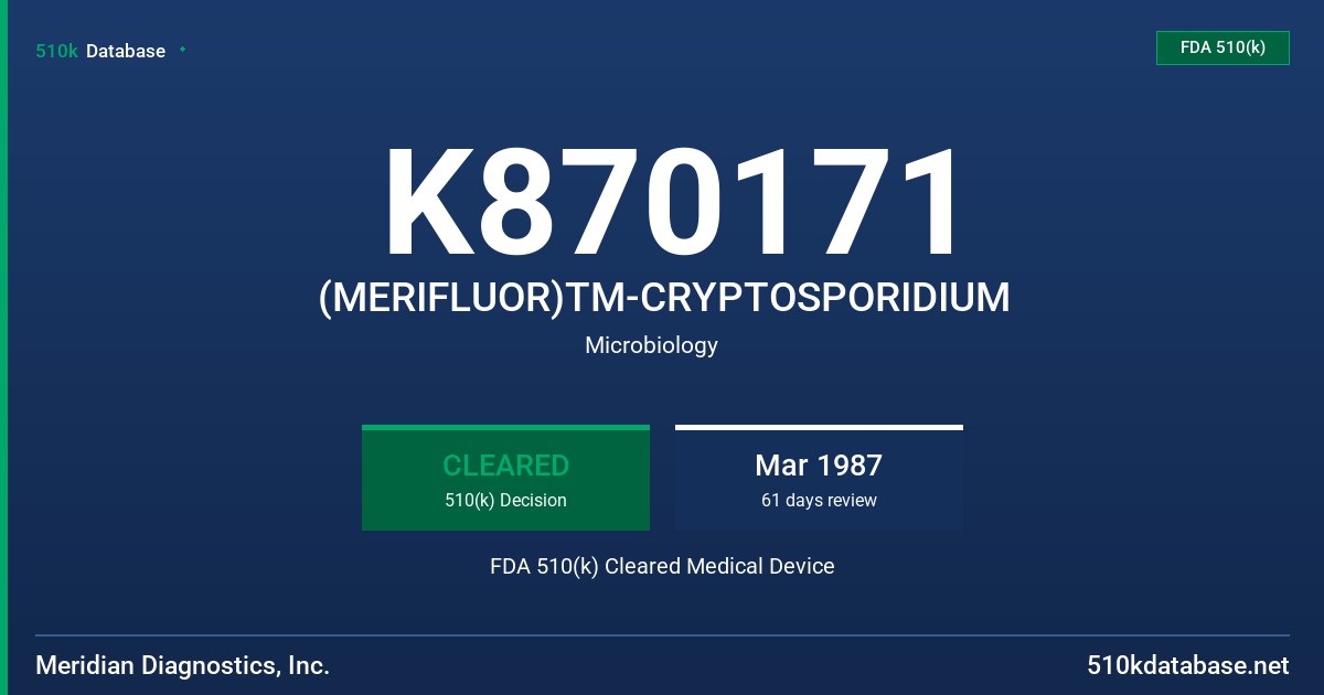 K870171 (MERIFLUOR)TM-CRYPTOSPORIDIUM FDA 510(k) Cleared Medical Device