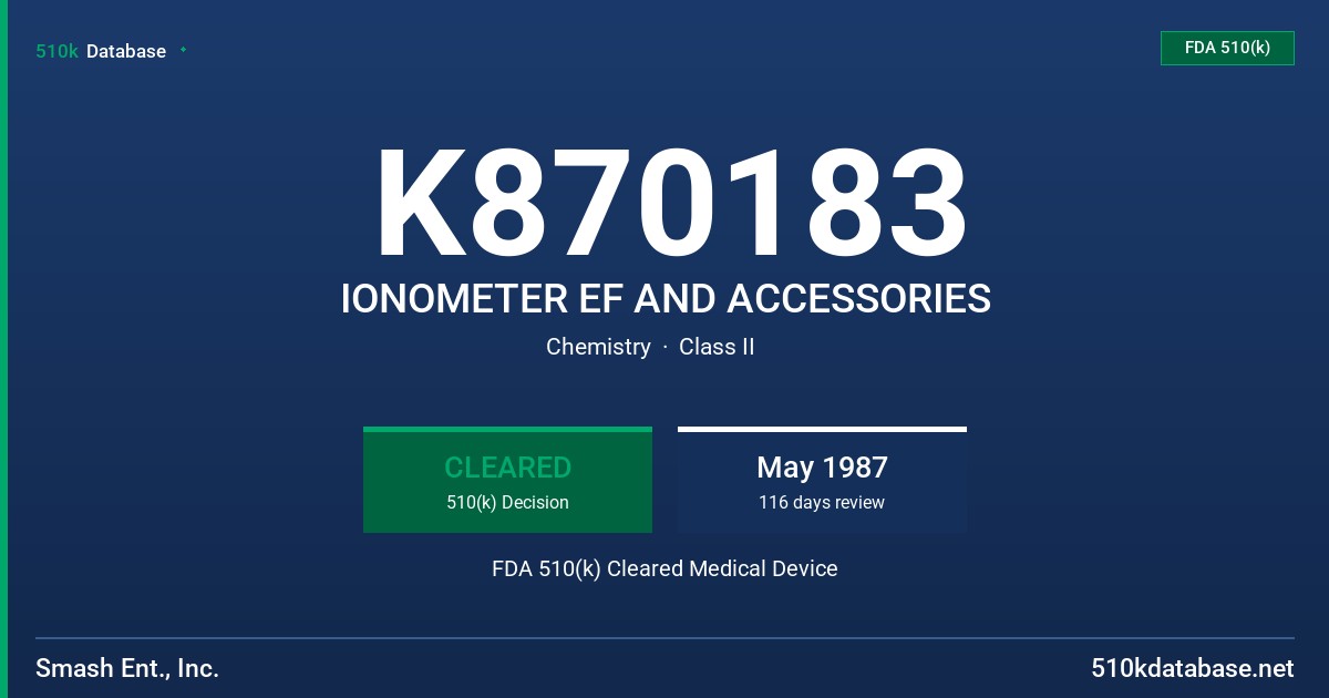 K870183 IONOMETER EF AND ACCESSORIES FDA 510(k) Cleared Medical Device