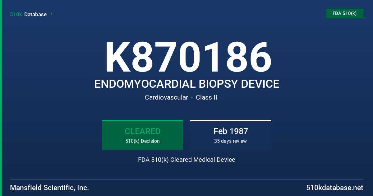 K870186 ENDOMYOCARDIAL BIOPSY DEVICE FDA 510(k) Cleared Medical Device