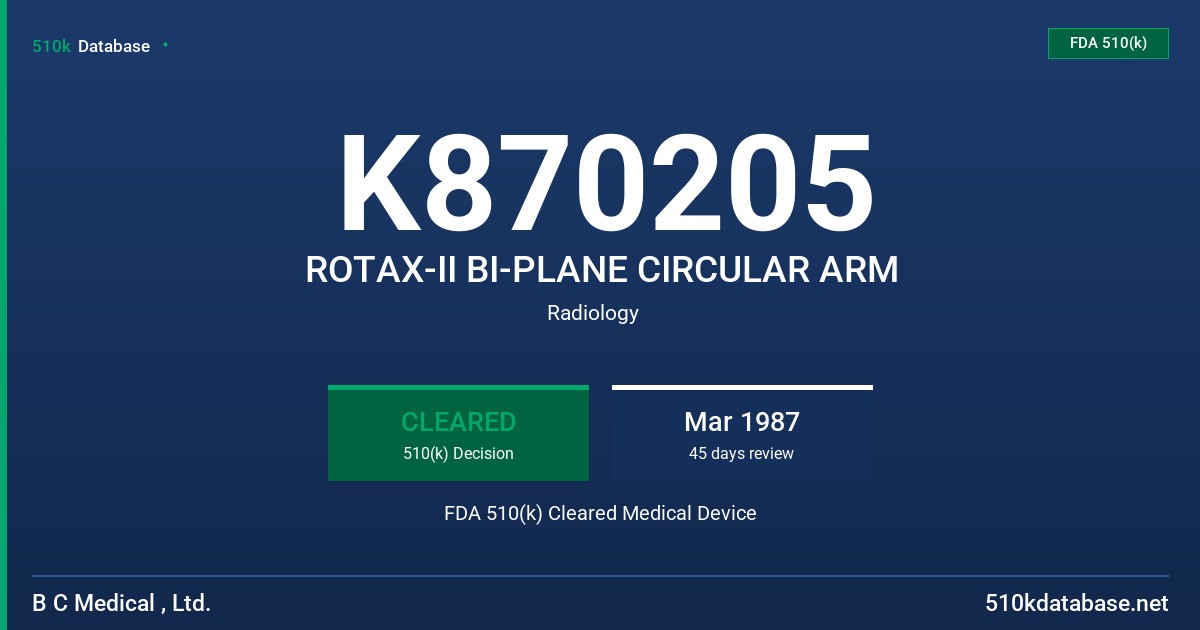 K870205 ROTAX-II BI-PLANE CIRCULAR ARM FDA 510(k) Cleared Medical Device