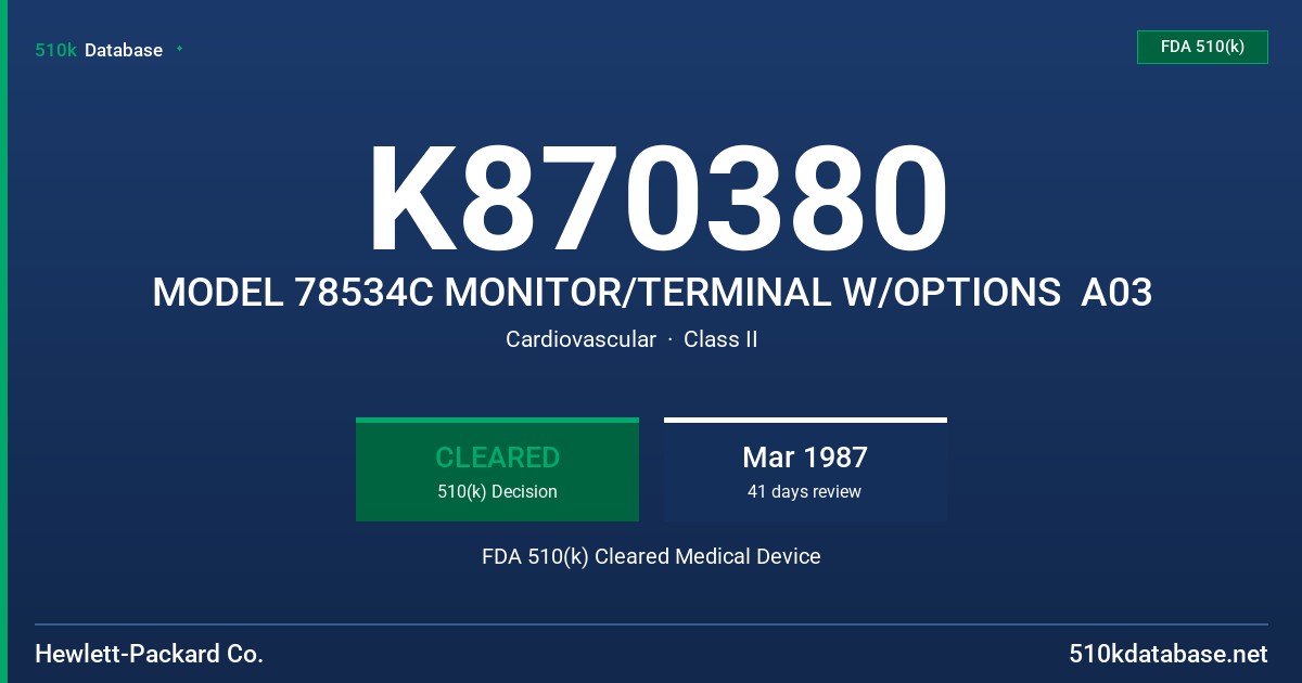 K870380 MODEL 78534C MONITOR/TERMINAL W/OPTIONS  A03 FDA 510(k) Cleared Medical Device