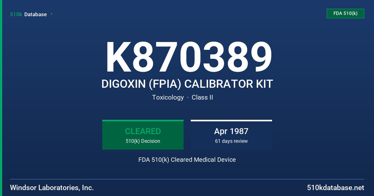 K870389 DIGOXIN (FPIA) CALIBRATOR KIT FDA 510(k) Cleared Medical Device