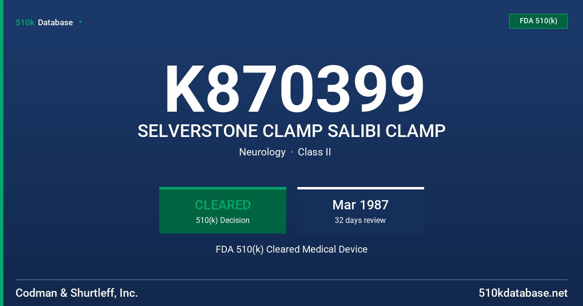 K870399 SELVERSTONE CLAMP SALIBI CLAMP FDA 510(k) Cleared Medical Device