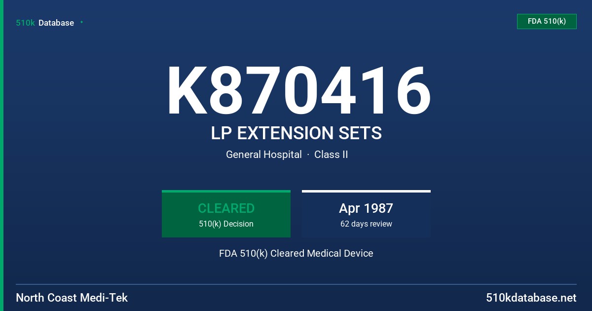 K870416 LP EXTENSION SETS FDA 510(k) Cleared Medical Device