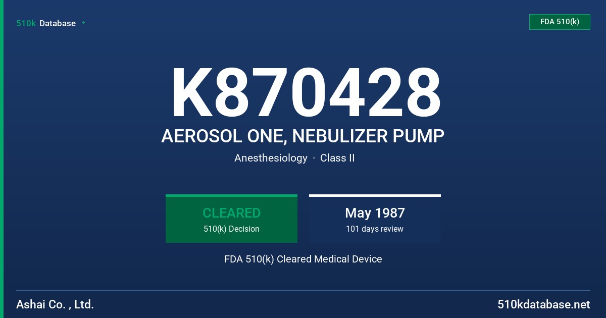 K870428 AEROSOL ONE, NEBULIZER PUMP FDA 510(k) Cleared Medical Device