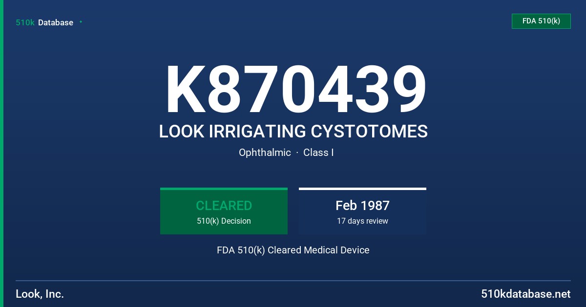 K870439 LOOK IRRIGATING CYSTOTOMES FDA 510(k) Cleared Medical Device