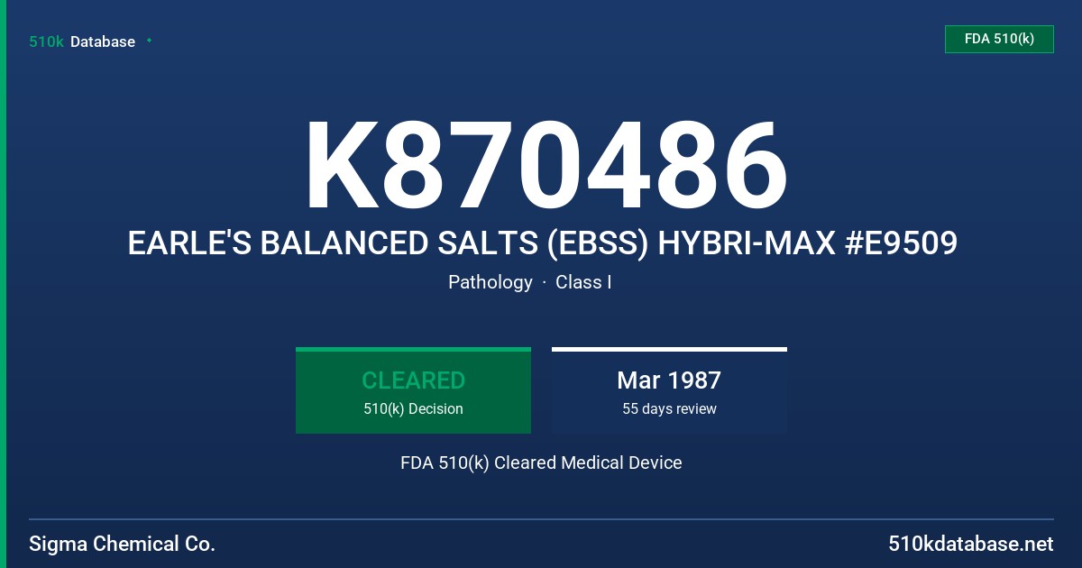 K870486 EARLE'S BALANCED SALTS (EBSS) HYBRI-MAX #E9509 FDA 510(k) Cleared Medical Device