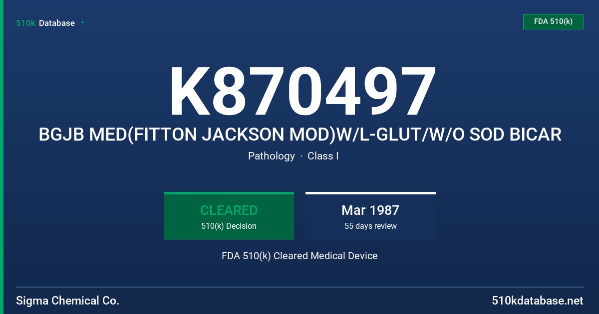 K870497 BGJB MED(FITTON JACKSON MOD)W/L-GLUT/W/O SOD BICAR FDA 510(k) Cleared Medical Device