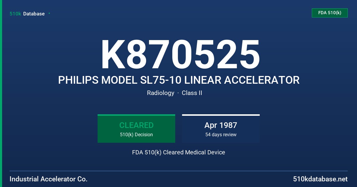 K870525 PHILIPS MODEL SL75-10 LINEAR ACCELERATOR FDA 510(k) Cleared Medical Device