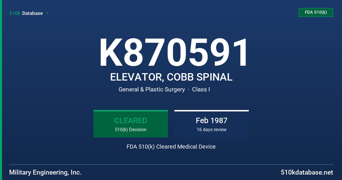 K870591 ELEVATOR, COBB SPINAL FDA 510(k) Cleared Medical Device