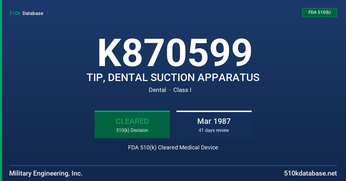 K870599 TIP, DENTAL SUCTION APPARATUS FDA 510(k) Cleared Medical Device