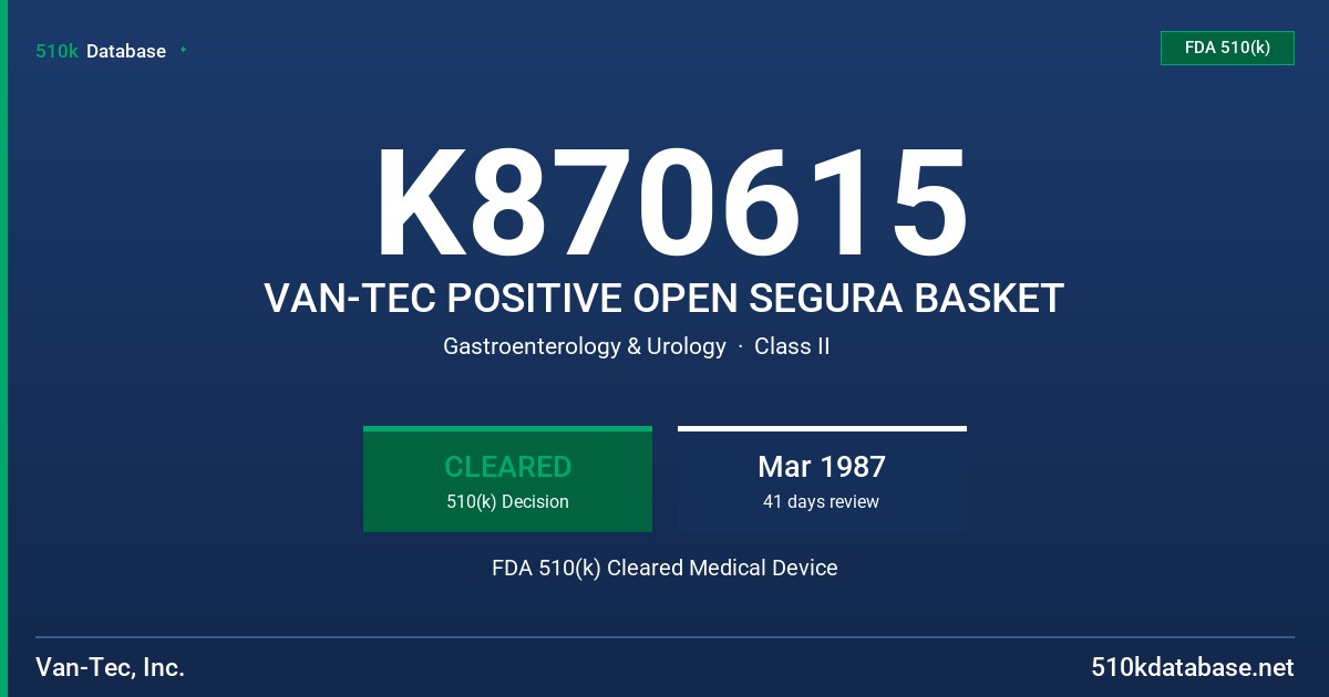 K870615 VAN-TEC POSITIVE OPEN SEGURA BASKET FDA 510(k) Cleared Medical Device