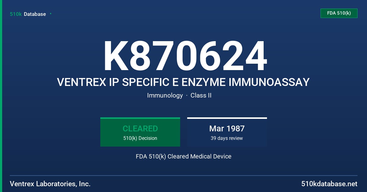 K870624 VENTREX IP SPECIFIC E ENZYME IMMUNOASSAY FDA 510(k) Cleared Medical Device