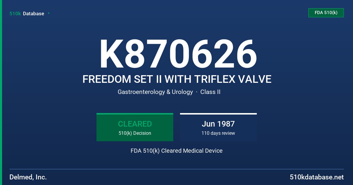 K870626 FREEDOM SET II WITH TRIFLEX VALVE FDA 510(k) Cleared Medical Device