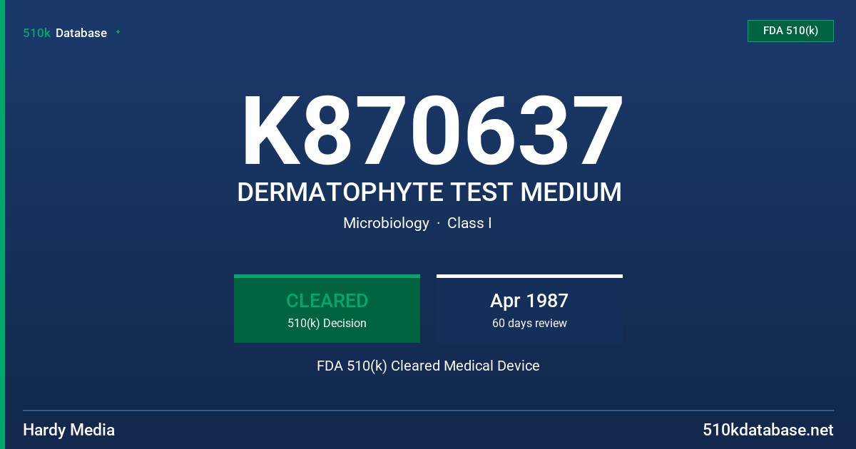 K870637 DERMATOPHYTE TEST MEDIUM FDA 510(k) Cleared Medical Device