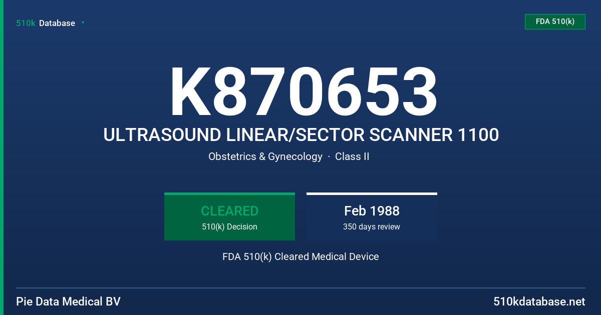 K870653 ULTRASOUND LINEAR/SECTOR SCANNER 1100 FDA 510(k) Cleared Medical Device
