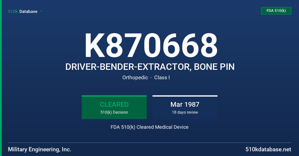 K870668 DRIVER-BENDER-EXTRACTOR, BONE PIN FDA 510(k) Cleared Medical Device