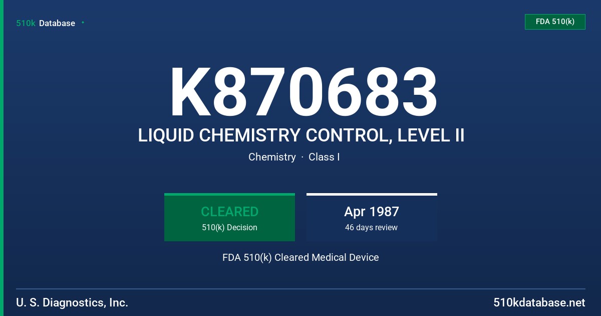 K870683 LIQUID CHEMISTRY CONTROL, LEVEL II FDA 510(k) Cleared Medical Device