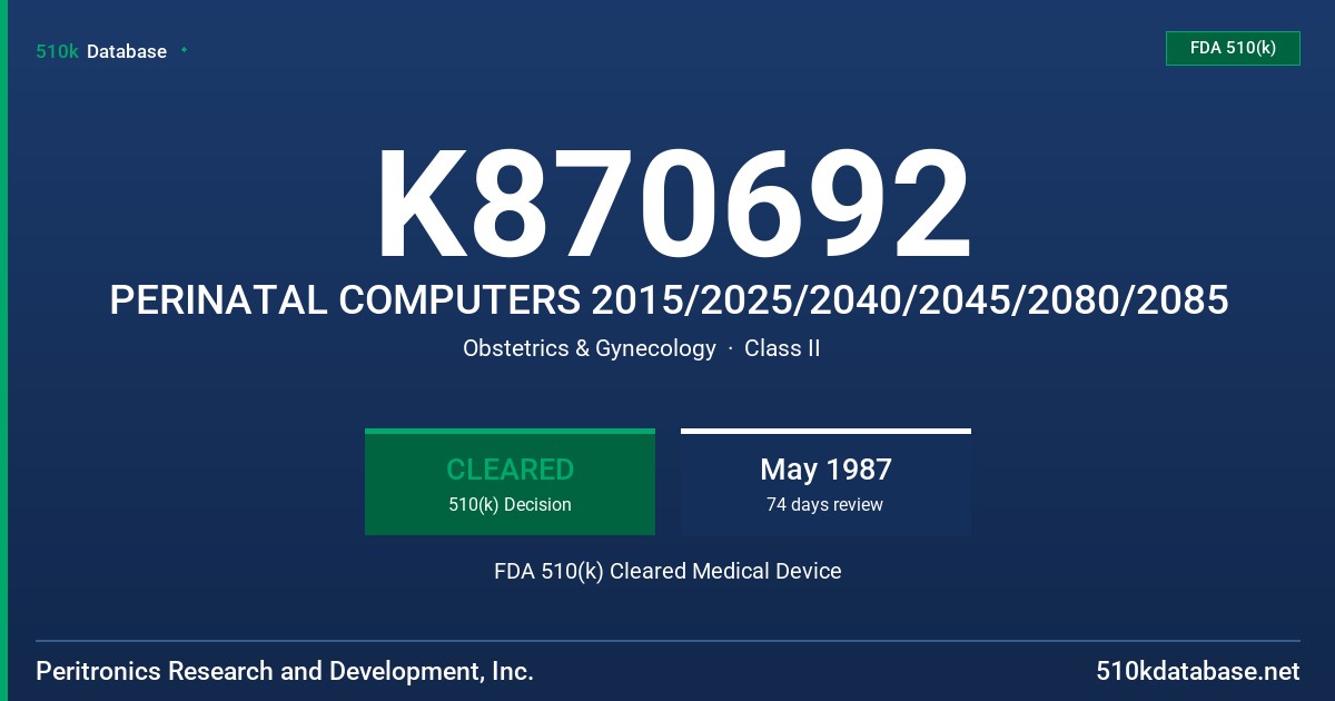 K870692 PERINATAL COMPUTERS 2015/2025/2040/2045/2080/2085 FDA 510(k) Cleared Medical Device