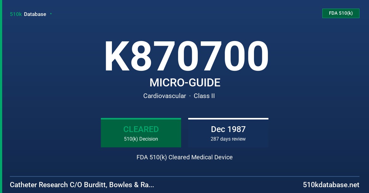 K870700 MICRO-GUIDE FDA 510(k) Cleared Medical Device