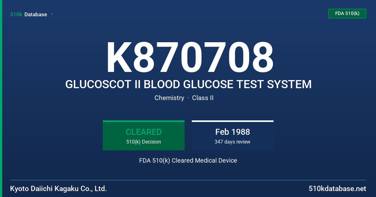 K870708 GLUCOSCOT II BLOOD GLUCOSE TEST SYSTEM FDA 510(k) Cleared Medical Device