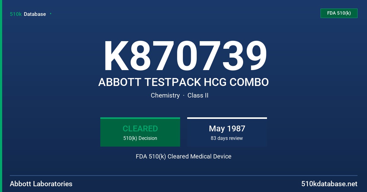 K870739 ABBOTT TESTPACK HCG COMBO FDA 510(k) Cleared Medical Device